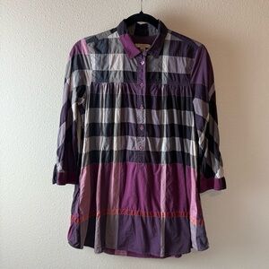 Burberry Brit Nova Check Plaid Print Tunic Purple Designer Casual Women’s Small